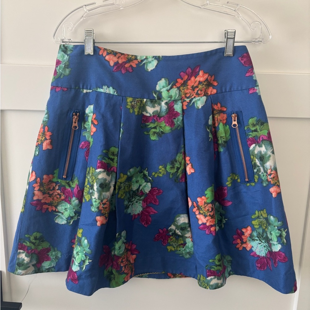 Anthropologie Maeve Garden Days Skirt Blue Floral Full Pleated Sz 10 EUC - Picture 2 of 5